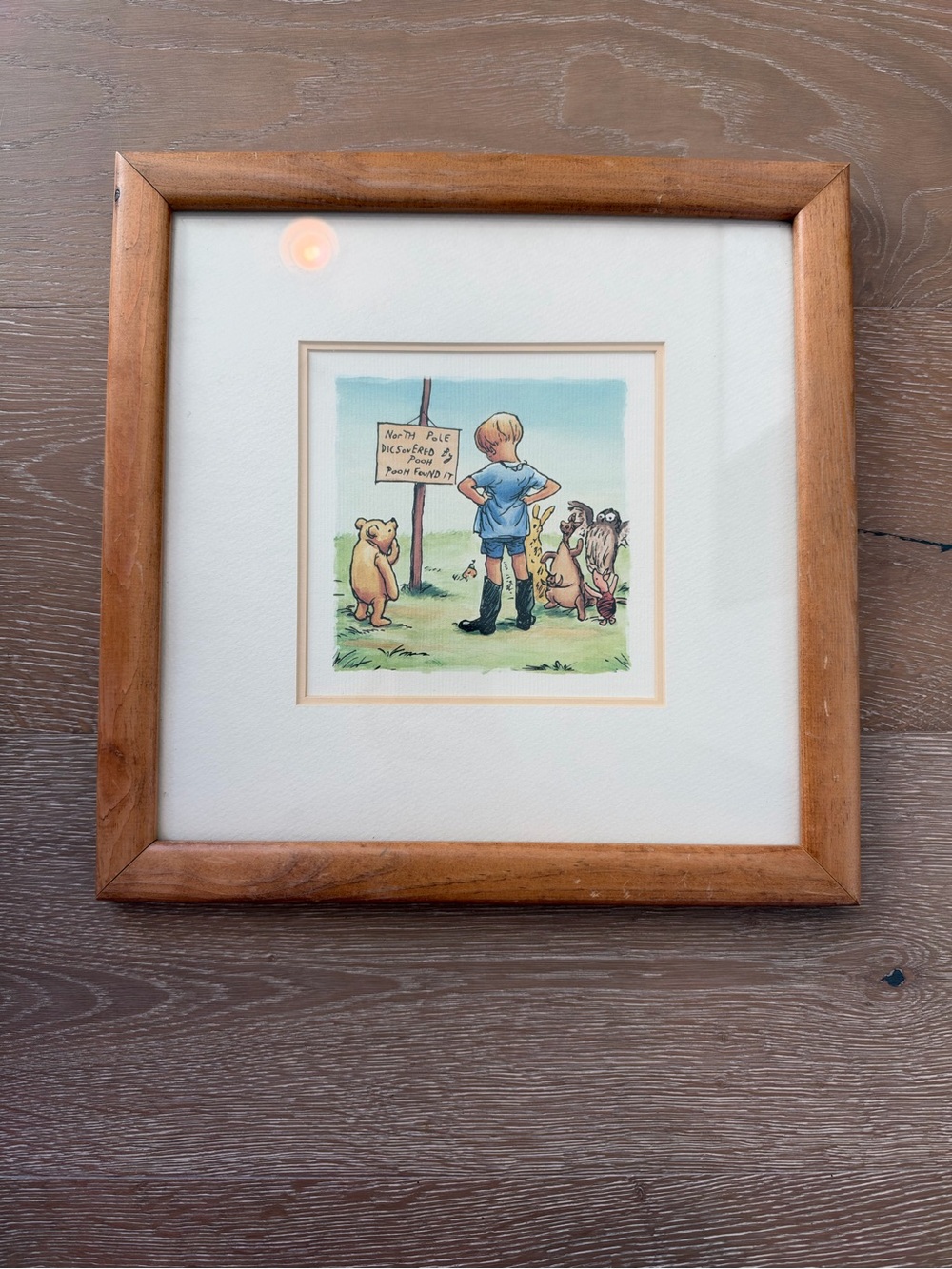 Disney Winnie the Pooh Children's Illustration Print with Brown Frame and Blue